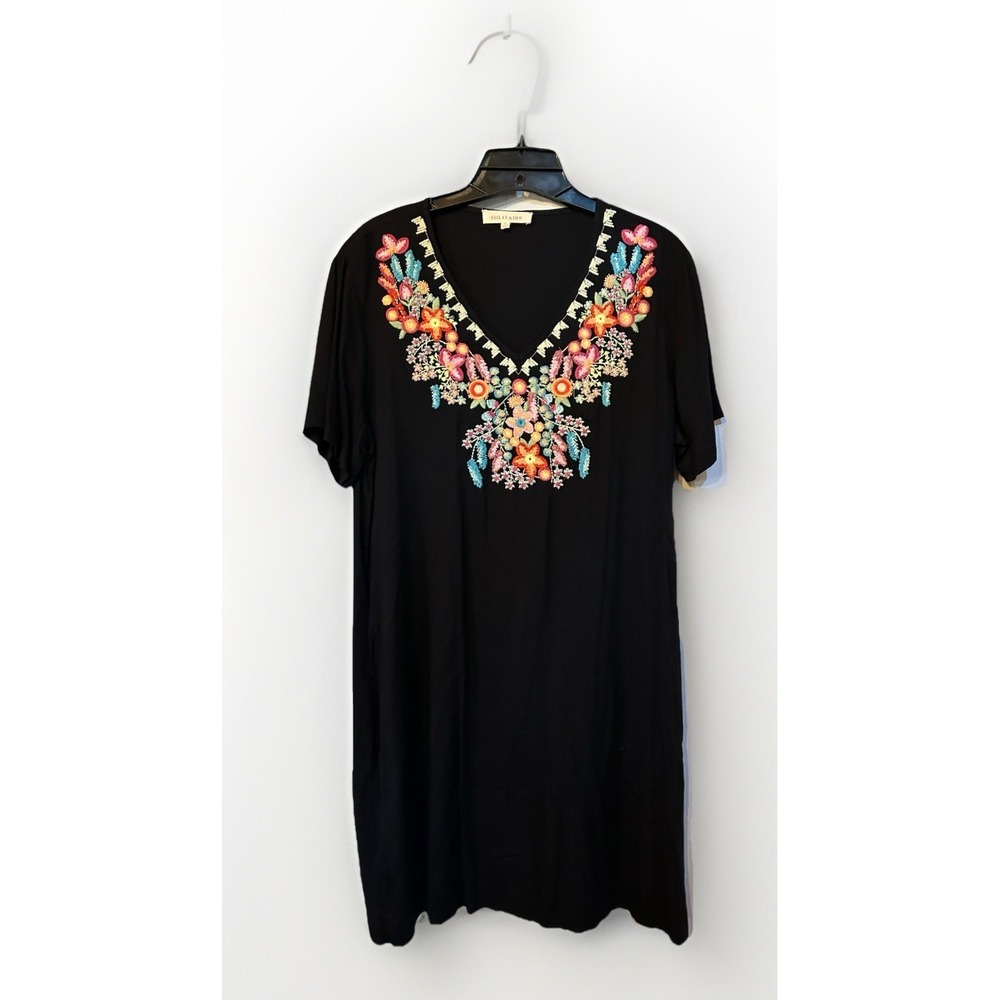 SOLITAIRE ANTHROPOLOGIE Women's Embroidered Dress Pockets Rayon Size S‎ - Picture 7 of 11